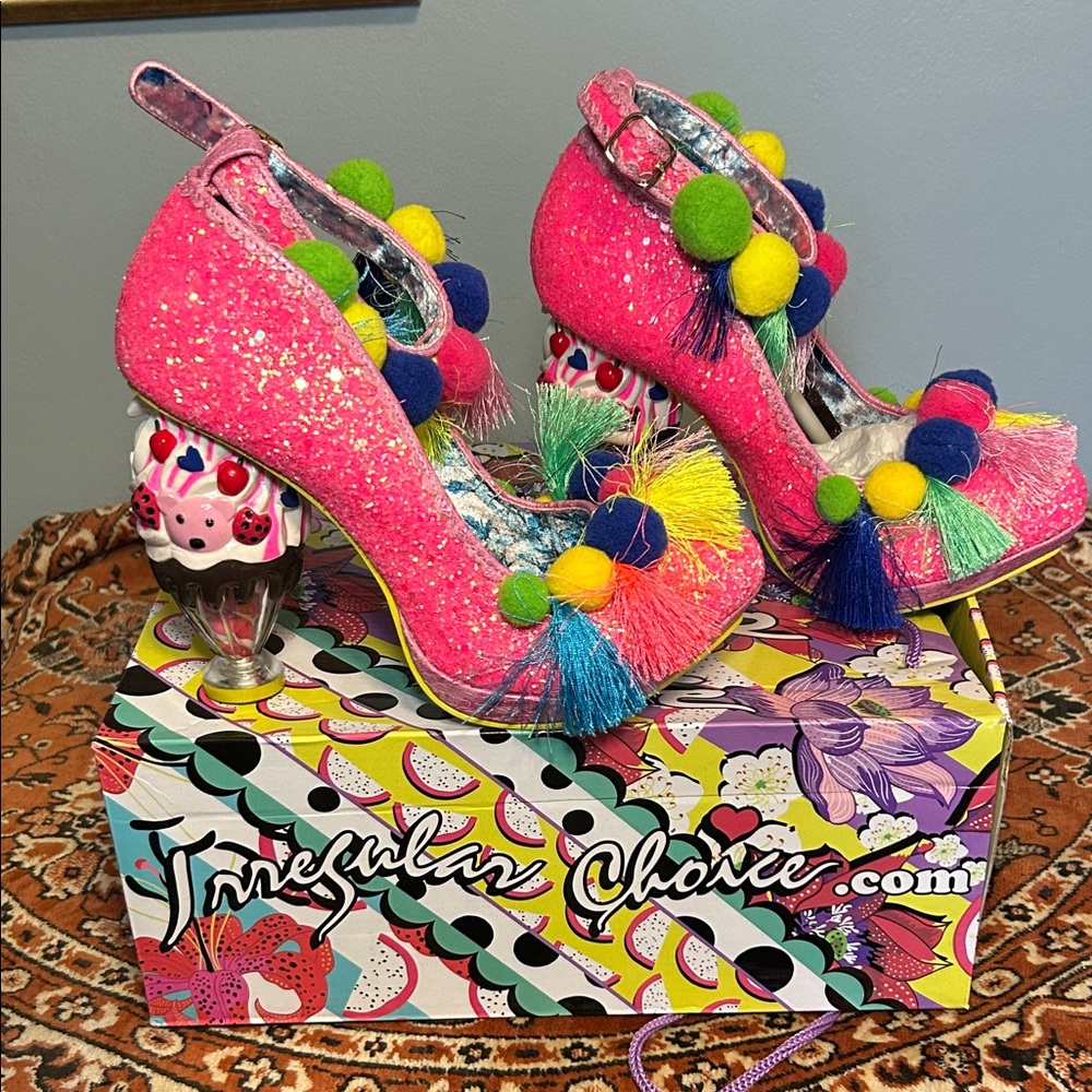 Irregular Choice Pink Glitter Heels with Colorful Ice Cream